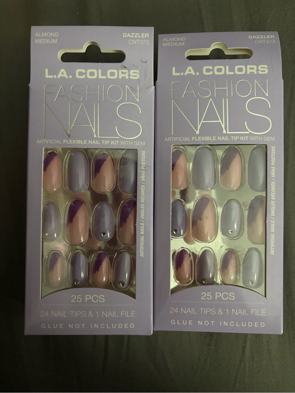 L.A. COLORS Almond Medium Dazzler Fashion Nails - Purple (25 pcs; 2 packs)